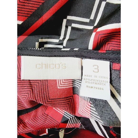 Chico's 3‎ Black/Red/White Sleeveless Scoop Neck Tank Top Shell XL Side Slits - Picture 5 of 5